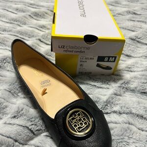 Liz Claiborne Black Flats with Gold Accent